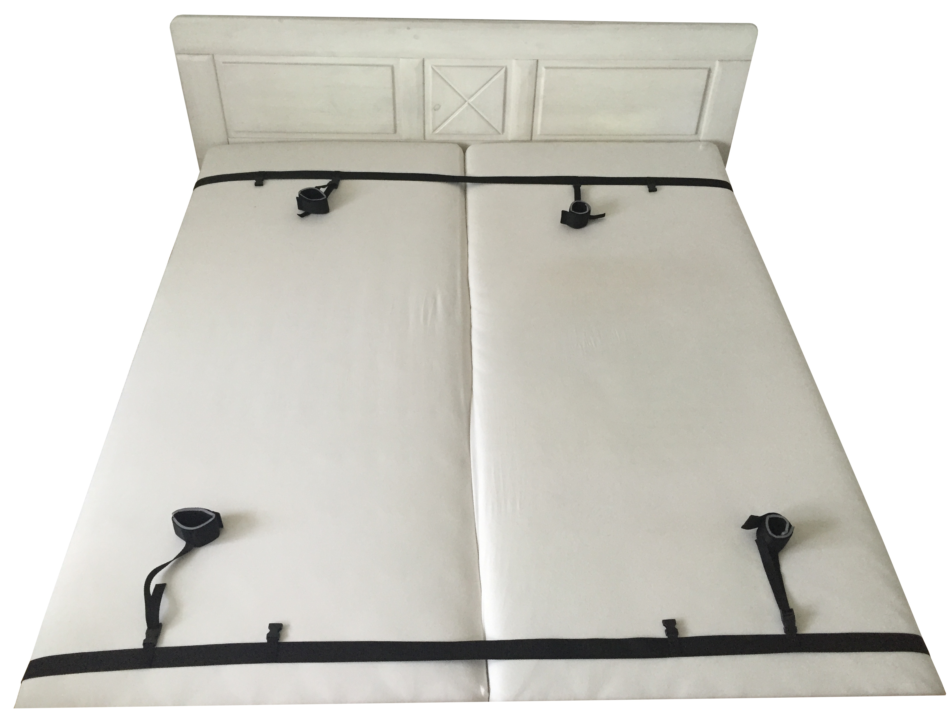 Bettfessel mit Hand- und Fussfesseln