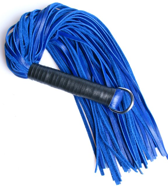 Leder Peitsche - D-Ring blau und soft